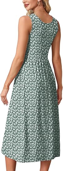 Summer Dresses for Women Flowy Casual Midi Dress with Pockets – Beach Vacation Sundress for Everyday Wear