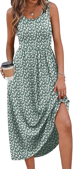 Summer Dresses for Women Flowy Casual Midi Dress with Pockets – Beach Vacation Sundress for Everyday Wear